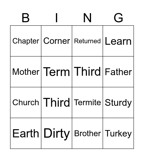 Review Words Bingo Card