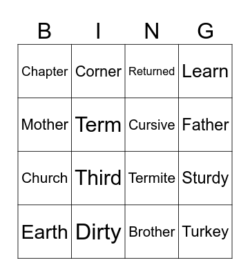 Review Words Bingo Card