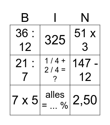 Rekenen Bingo Card