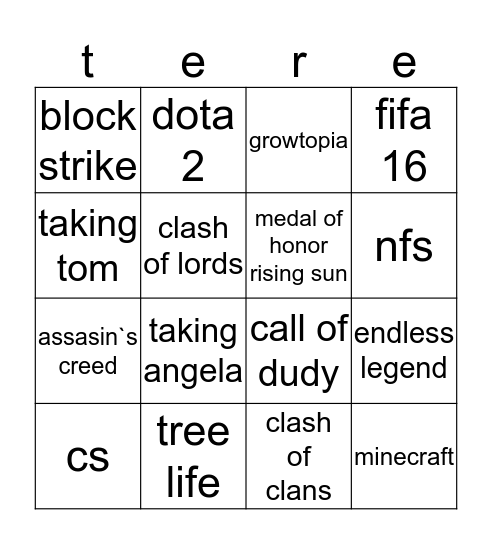 arvuti mängud Bingo Card