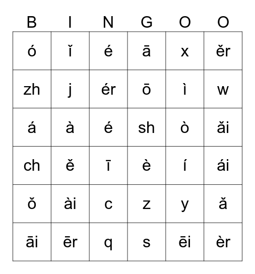 Pinyin (initials - finals ēi) Bingo Card