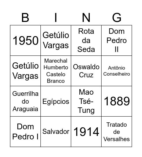 Bingo de História Bingo Card