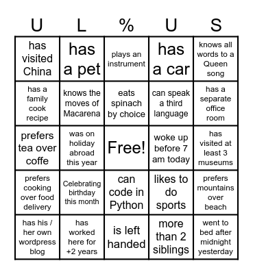Get to know your coworker Bingo Card