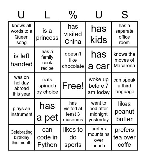 Get to know your coworker Bingo Card