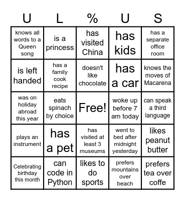 Get to know your coworker Bingo Card