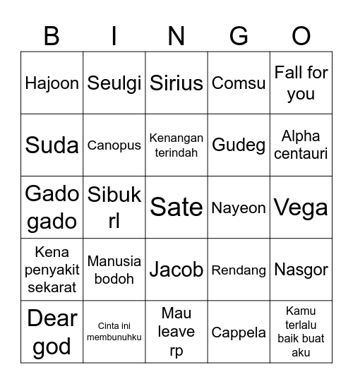 HJ Bingo Card