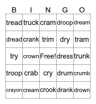 cr/dr/tr sounds Bingo Card