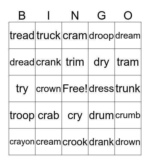 cr/dr/tr sounds Bingo Card