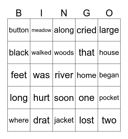 Frog and Toad Lost Button Bingo Card