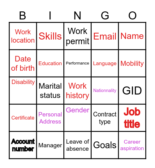 Talent Bingo Card