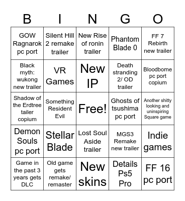 PS Showcase Bingo Card