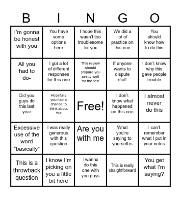 Welch Phrases Bingo Card