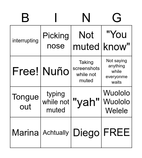 Em Shot Bingo Card