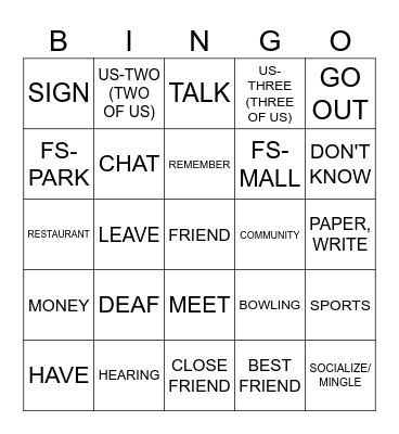 UNIT 5 SIGN VOCABULARY Bingo Card