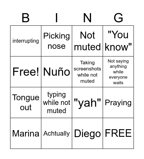Em Shot Bingo Card