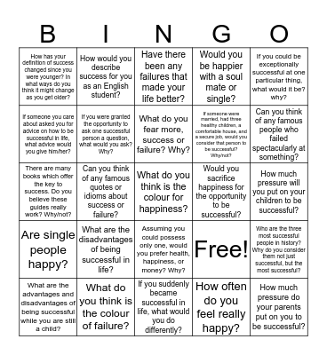 Success and Happiness Bingo Card