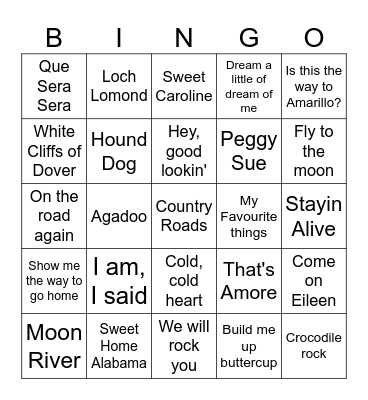 Favourite Songs Bingo Card