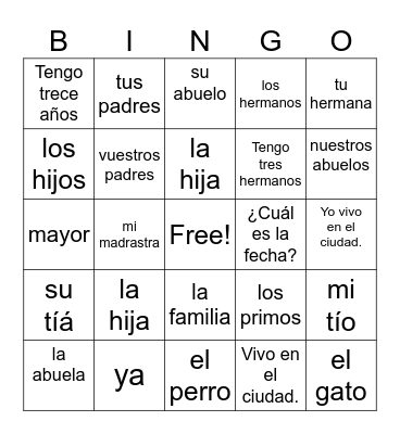 Family Bingo Card