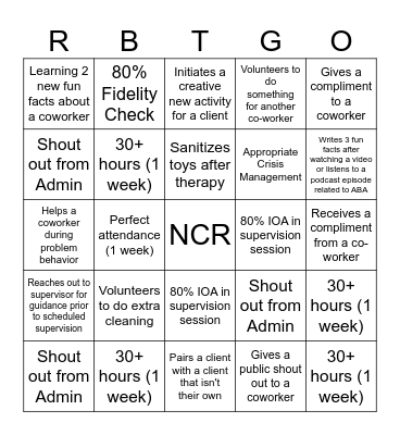 TLC RBT Bingo Card