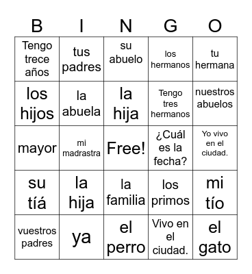 Family Bingo Card