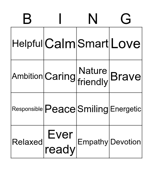 Value Bingo Card