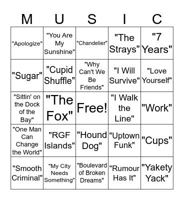 Musical Bingo Card