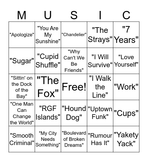 Musical Bingo Card