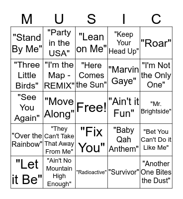 Musical Bingo Card