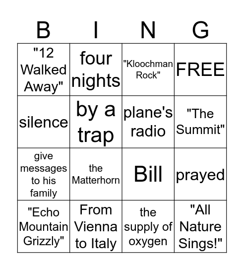 8th Grade Lit Test 10 Bingo Card