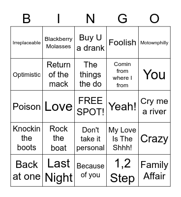 90s and 2000s R&B Bingo Card