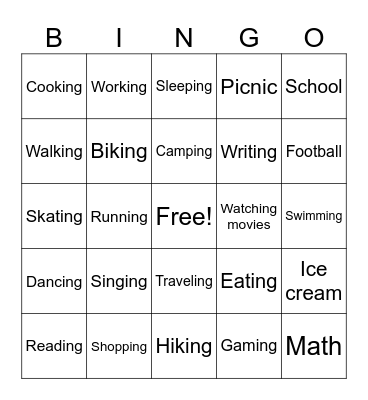 Do you like ......? Bingo Card