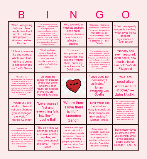 Virtual Valentine's Day Bingo <3 Bingo Card