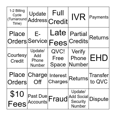 Mayhem Monday's Bingo Card