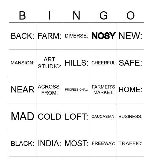 Lesson 9.1 Bingo Card