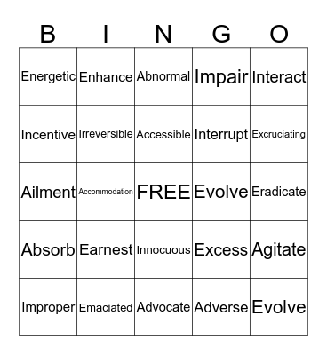 Vocabulary Review Bingo Card