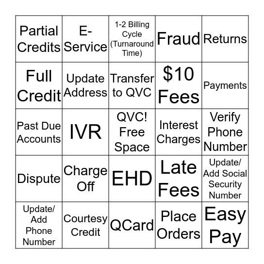 Mayhem Monday's Bingo Card