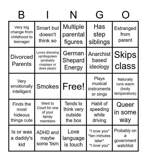 Fig Faeth Kinnie Bingo Card