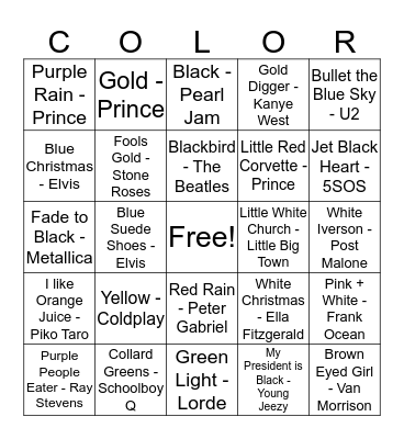Rainbow Music Bingo Card