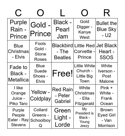 Rainbow Music Bingo Card