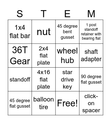 VEX EXP Parts Bingo Card