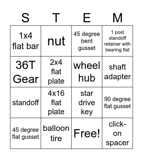 VEX EXP Parts Bingo Card