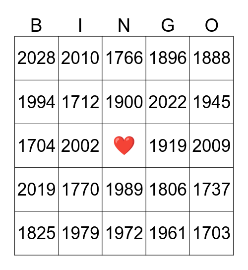 LES ANNÉES Bingo Card