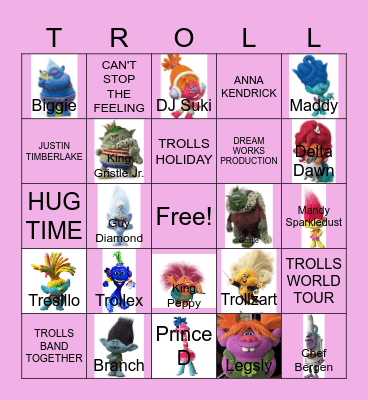 Trolls Bingo Card