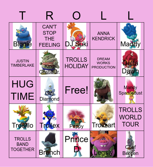 Trolls Bingo Card