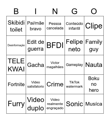 Bingo do tiktok Bingo Card