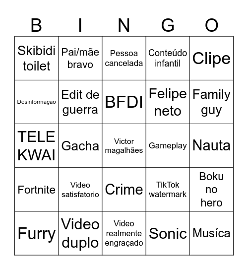 Bingo do tiktok Bingo Card