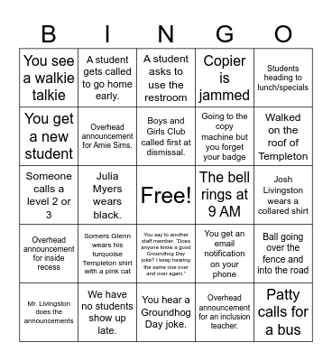 Groundhog Day BINGO Card