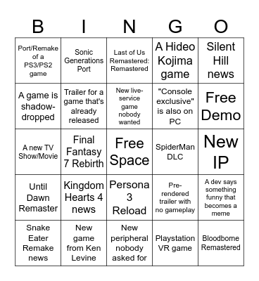 Sony State of Play Bingo! Bingo Card