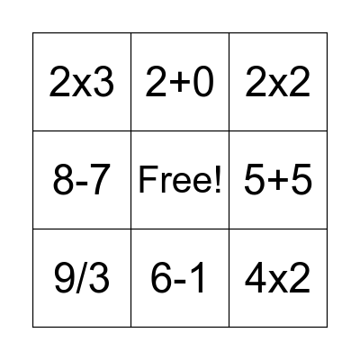 Math Facts Bingo Card