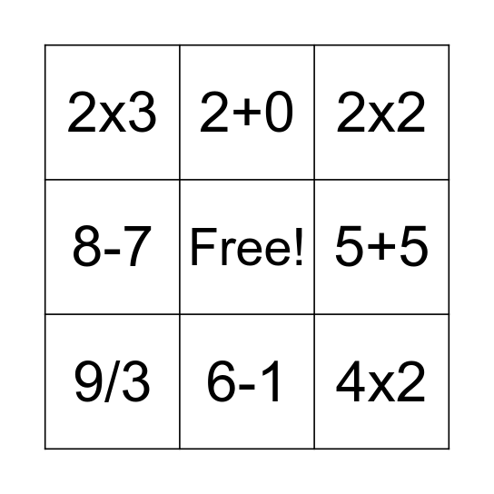 Math Facts Bingo Card